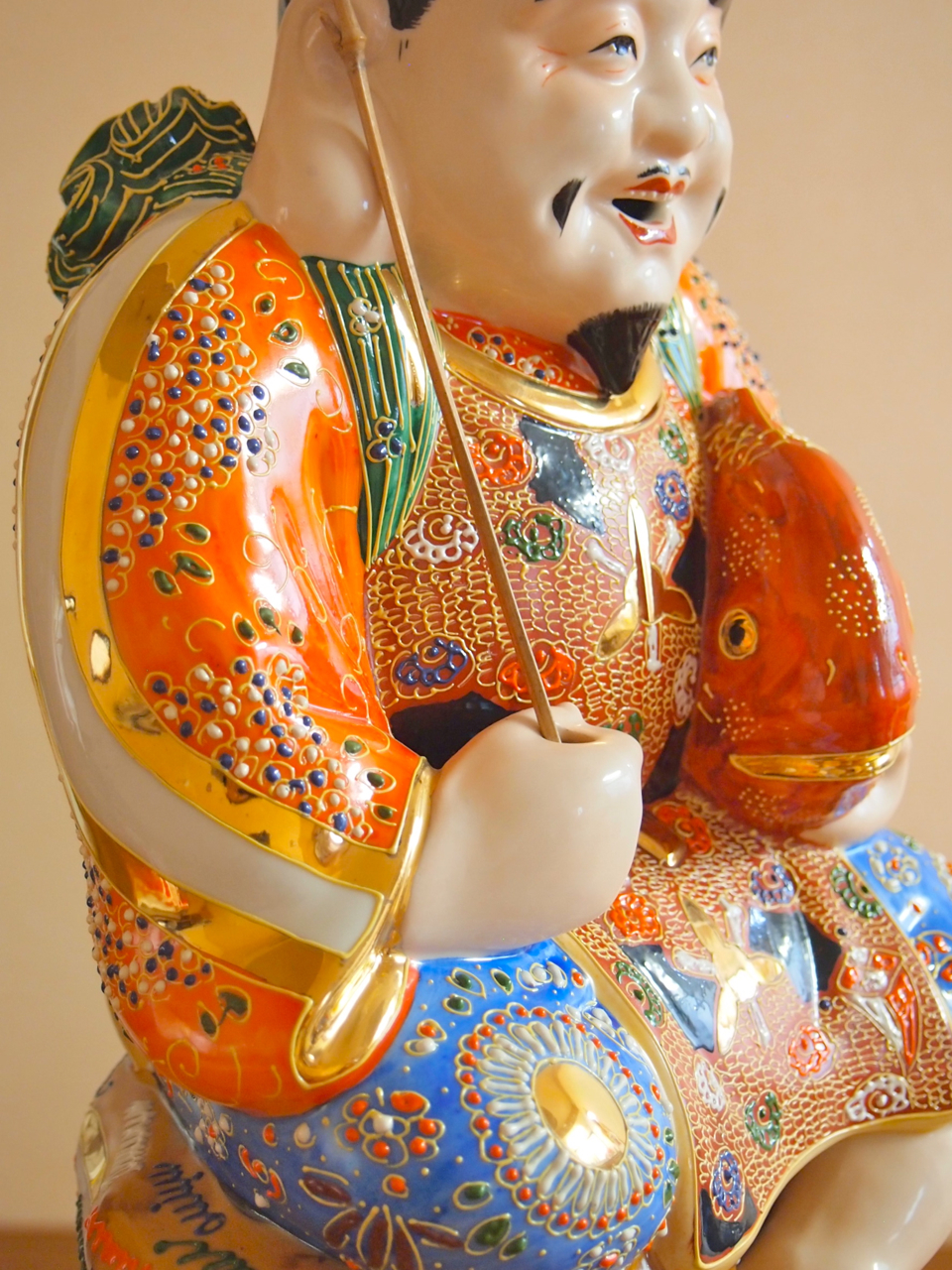 七福神像 陶器製 九谷焼　裏刺繍付き 七福神像 陶器製 九谷焼 裏刺繍付き