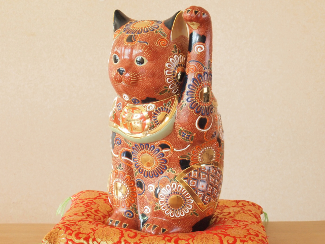 九谷焼 陶幸 マルヨネ】 10号招き猫 盛 右手・左手各 幅18×奥18
