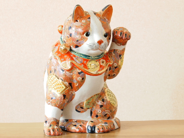 九谷焼　招き猫　福助　アンティーク 九谷焼／縁起物／骨董／招き猫／アンティーク／ヴィンテージ