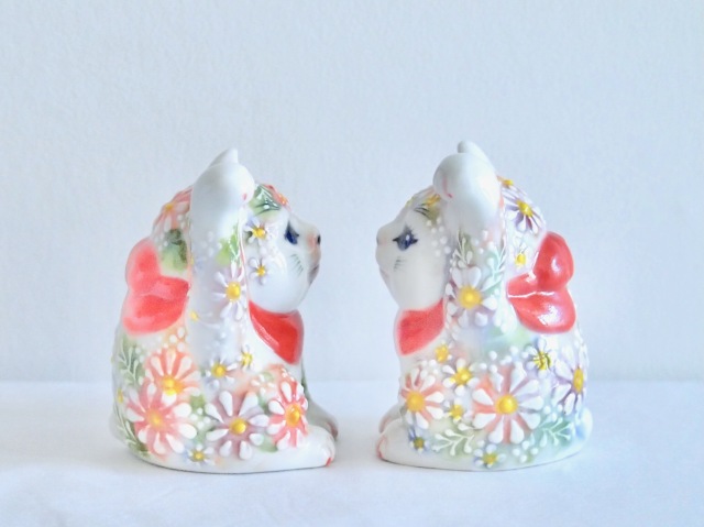 2.5号招猫　下絵イッチン華盛　下野邦子 マルヨネ陶幸　maruyone