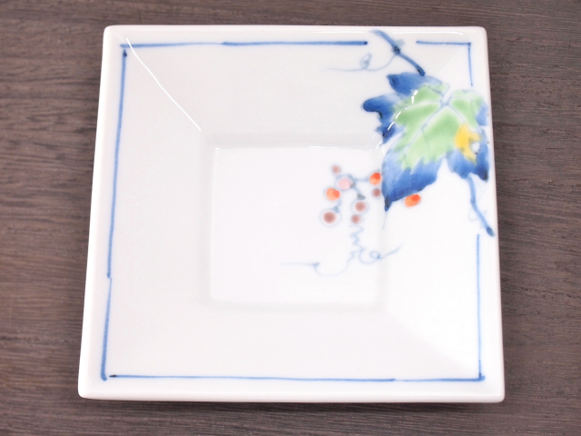 九谷焼 和陶房 3.5号角皿 色絵 野ぶどう5柄 ほ