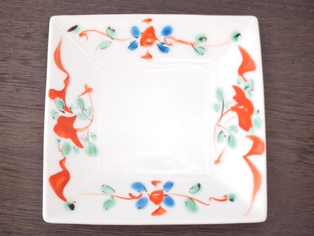 九谷焼 和陶房　3号角皿赤呉須 ほ