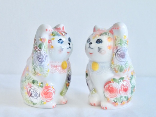 3号招猫　下絵イッチン華盛　下野邦子　マルヨネ陶幸 maruyone