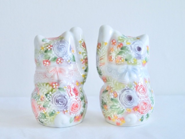 3号招猫　下絵イッチン華盛　下野邦子　マルヨネ陶幸 maruyone