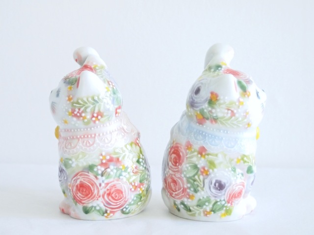 3号招猫　下絵イッチン華盛　下野邦子　マルヨネ陶幸 maruyone