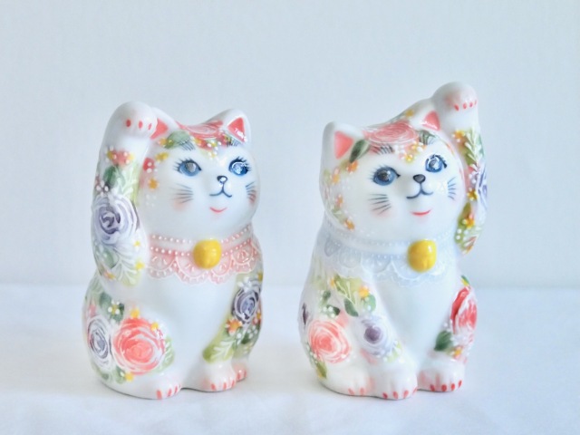 3号招猫　下絵イッチン華盛　下野邦子　マルヨネ陶幸 maruyone