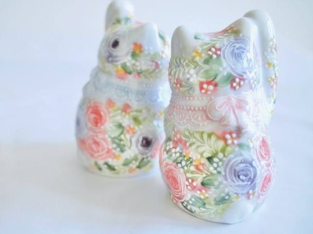 3号招猫　下絵イッチン華盛　下野邦子　マルヨネ陶幸 maruyone