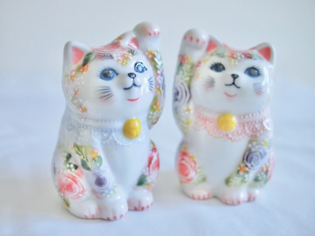 3号招猫　下絵イッチン華盛　下野邦子　マルヨネ陶幸 maruyone