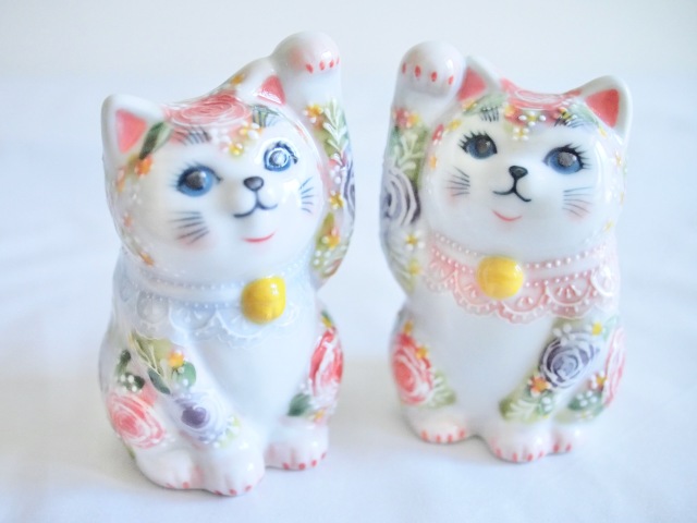 3号招猫　下絵イッチン華盛　下野邦子　マルヨネ陶幸 maruyone