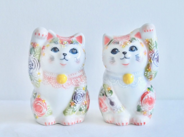 3号招猫　下絵イッチン華盛　下野邦子　マルヨネ陶幸 maruyone