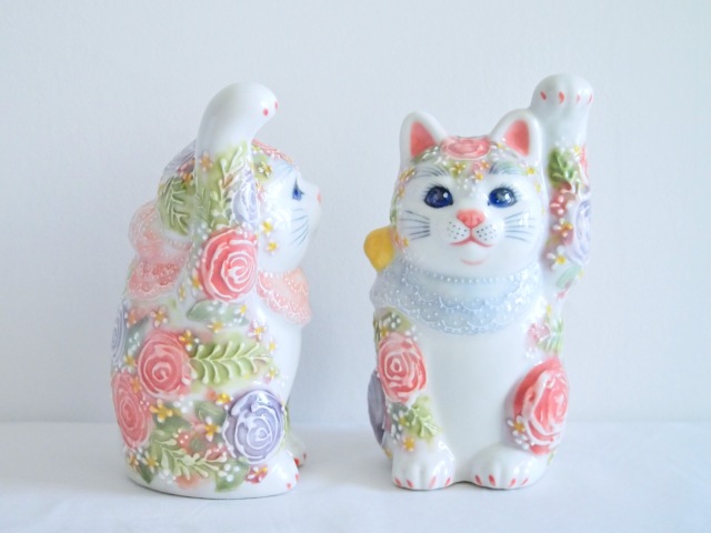 4号招猫　下絵イッチン華盛　下野邦子　マルヨネ陶幸 maruyone