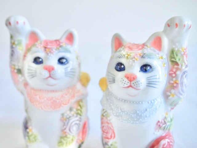 4号招猫　下絵イッチン華盛　下野邦子　マルヨネ陶幸 maruyone