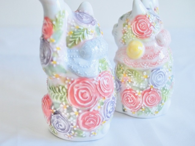 4号招猫　下絵イッチン華盛　下野邦子　マルヨネ陶幸 maruyone