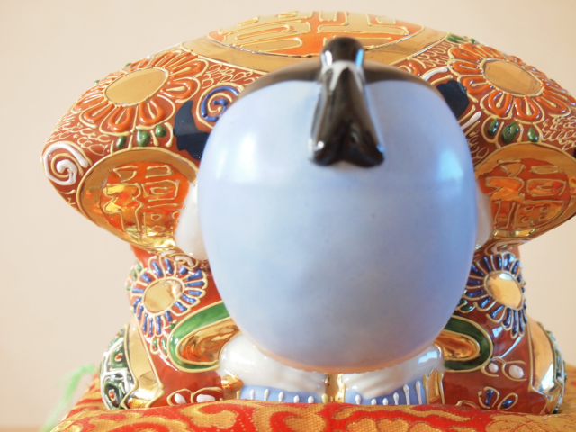 福助　陶磁器 九谷焼 4号福助 染付 布団付 九谷焼マルヨネ 陶芸窯和陶房