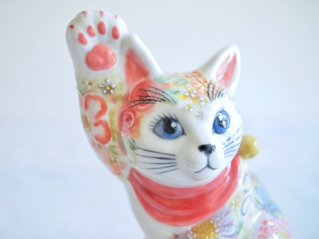 5.5横座招猫 下絵イッチン華盛 下野邦子 マルヨネ陶幸