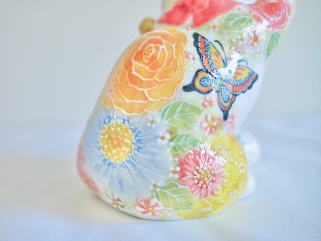 5.5横座招猫 下絵イッチン華盛 下野邦子 マルヨネ陶幸