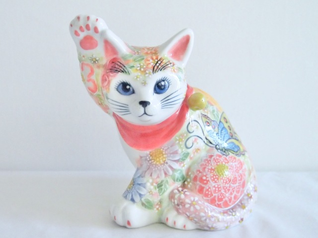 5.5横座招猫　下絵イッチン華盛　下野邦子　マルヨネ陶幸