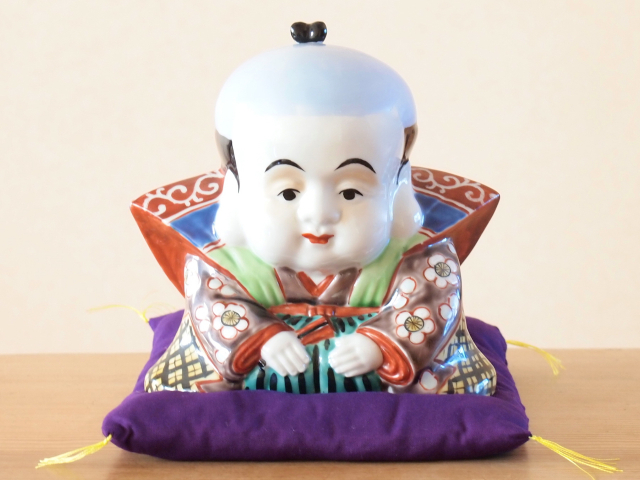 九谷焼 5号福助 青九谷 布団付 九谷焼マルヨネ 陶芸窯和陶房