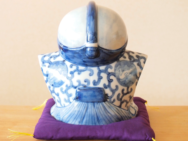 九谷焼福助(６号) 九谷焼 6号福助 染付 布団付 九谷焼マルヨネ 陶芸窯和陶房