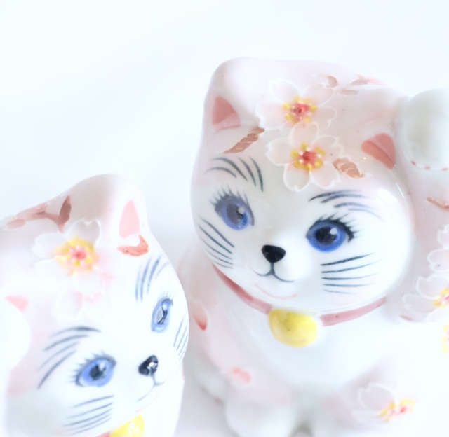 3号招猫 下絵イッチンピンク桜盛 下野邦子 マルヨネ陶幸 maruyone