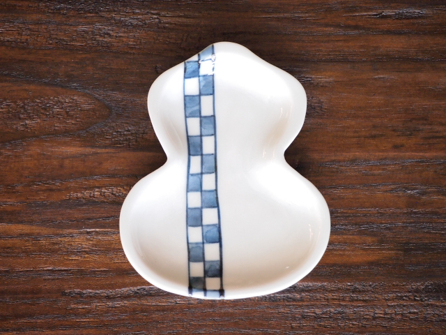 豆皿 瓢箪 染縦市松 /小皿 豆皿 吉祥紋古典絵変り/九谷焼 和陶房/幅6.9×奥8.9×高1.2cm