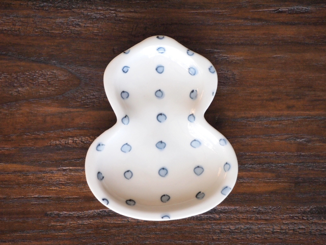 豆皿 瓢箪 染豆しぼり /小皿 豆皿 吉祥紋古典絵変り/九谷焼 和陶房/幅6.9×奥8.9×高1.2cm