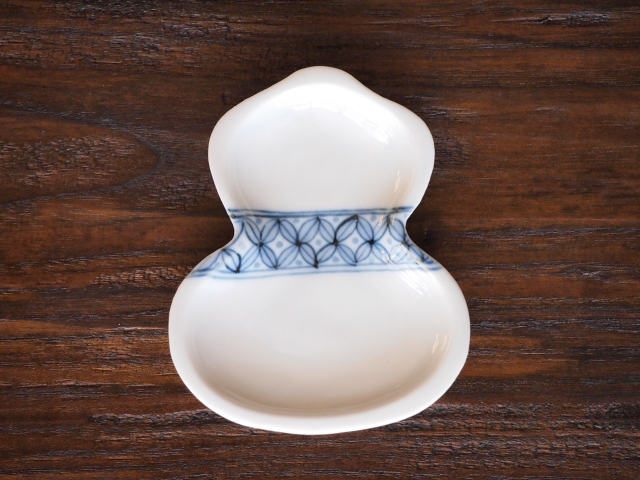 豆皿 瓢箪 染帯七宝 /小皿 豆皿 吉祥紋古典絵変り/九谷焼 和陶房/幅6.9×奥8.9×高1.2cm