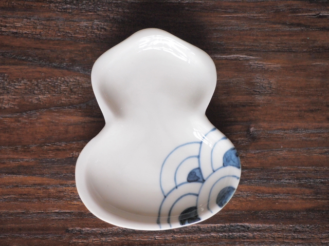 豆皿 瓢箪 染青海波 /小皿 豆皿 吉祥紋古典絵変り/九谷焼 和陶房/幅6.9×奥8.9×高1.2cm