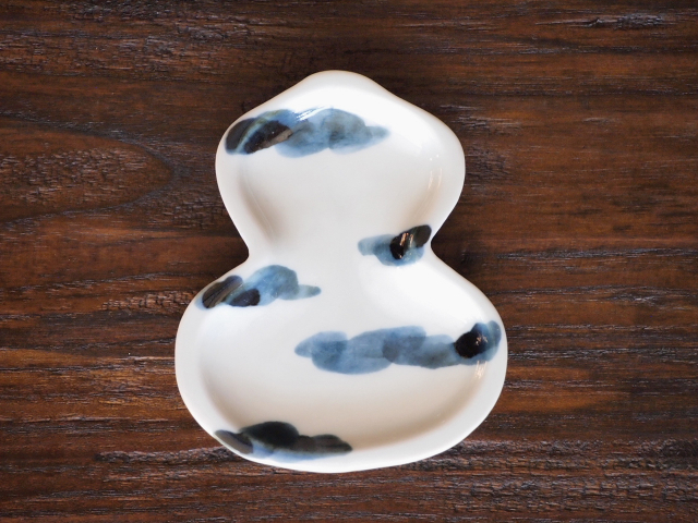 豆皿 瓢箪 染行雲 /小皿 豆皿 吉祥紋古典絵変り/九谷焼 和陶房/幅6.9×奥8.9×高1.2cm