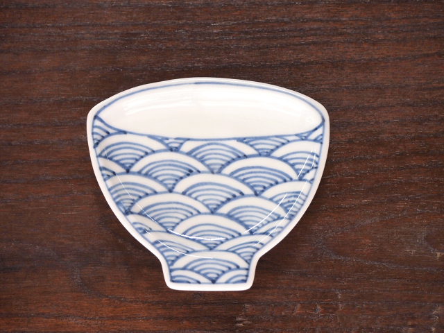 豆皿 飯碗 染付青海波 /小皿 豆皿 吉祥紋古典絵変り/九谷焼 和陶房/幅9.6×奥8.3×高1.2cm