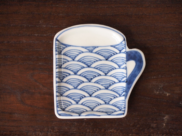 豆皿 カップ 染付青海波 /小皿 豆皿 吉祥紋古典絵変り/九谷焼 和陶房/幅8.7×奥9×高1.2cm