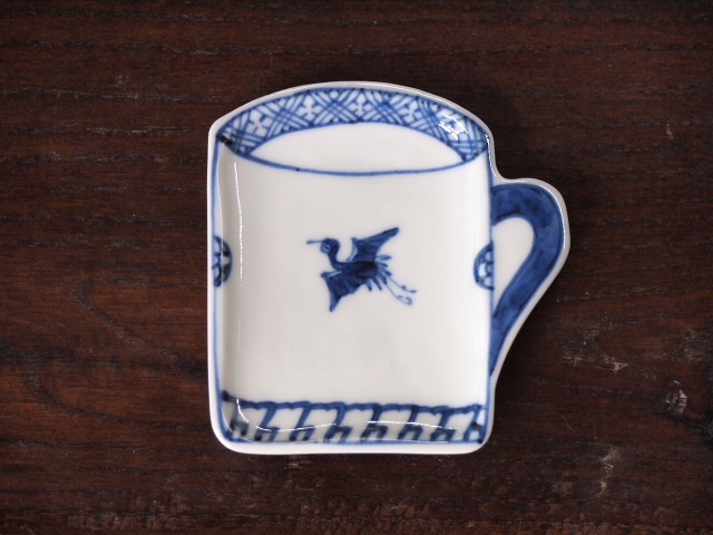 豆皿 カップ 染付鶴文 /小皿 豆皿 吉祥紋古典絵変り/九谷焼 和陶房/幅8.7×奥9×高1.2cm