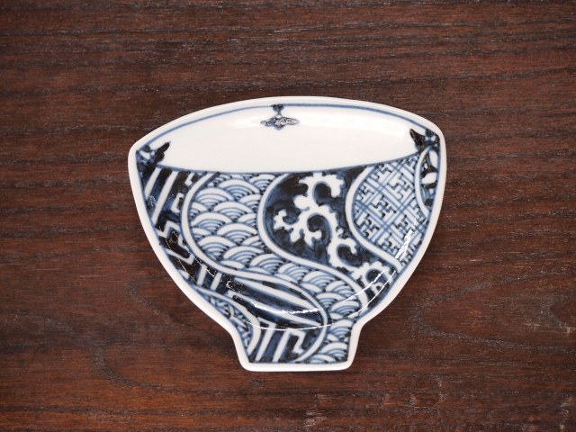 豆皿 飯碗 染付祥瑞 /小皿 豆皿 吉祥紋古典絵変り/九谷焼 和陶房/幅9.6×奥8.3×高1.2cm