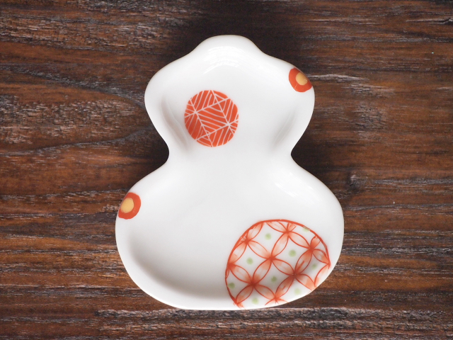 豆皿 瓢箪 赤絵丸紋 /小皿 豆皿 吉祥紋古典絵変り/九谷焼 和陶房/幅6.9×奥8.9×高1.2cm