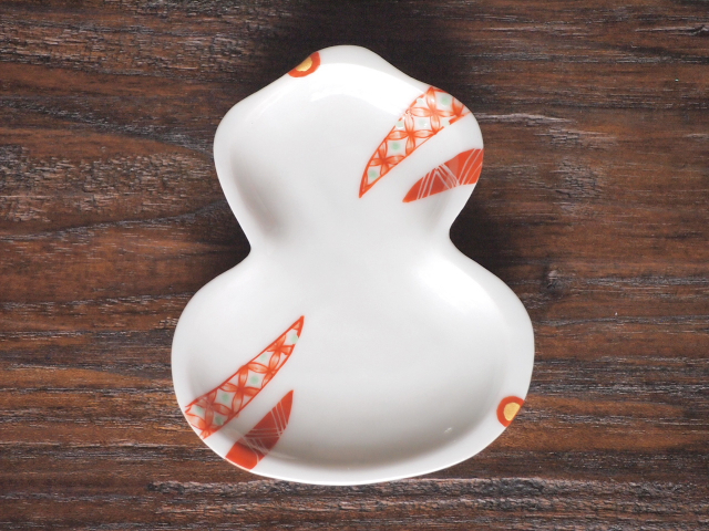 豆皿 瓢箪 赤帯小紋 /小皿 豆皿 吉祥紋古典絵変り/九谷焼 和陶房/幅6.9×奥8.9×高1.2cm