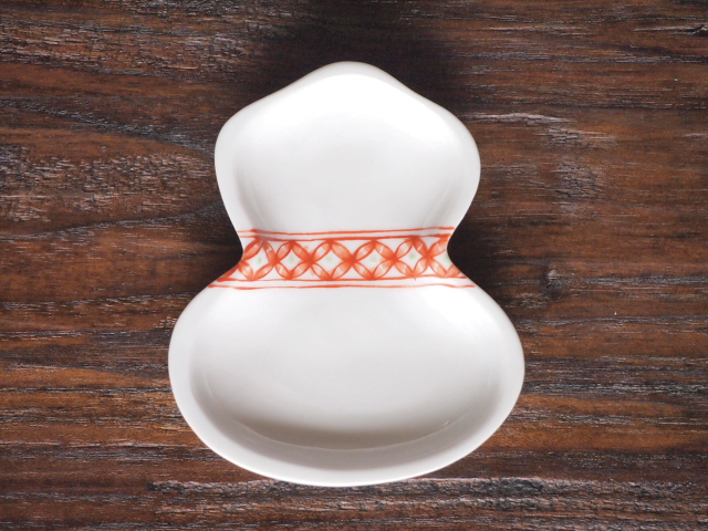 豆皿 瓢箪 赤絵帯七宝 /小皿 豆皿 吉祥紋古典絵変り/九谷焼 和陶房/幅6.9×奥8.9×高1.2cm