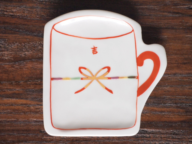 豆皿 カップ 赤絵結び /小皿 豆皿 吉祥紋古典絵変り/九谷焼 和陶房/幅8.7×奥9×高1.2cm