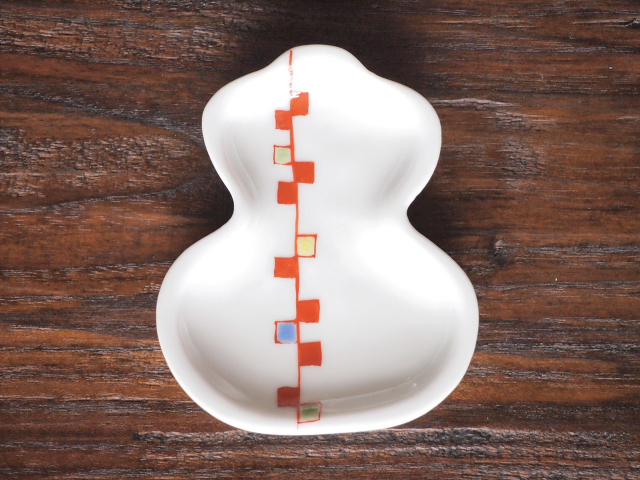 豆皿 瓢箪 赤絵変り市松 /小皿 豆皿 吉祥紋古典絵変り/九谷焼 和陶房/幅6.9×奥8.9×高1.2cm