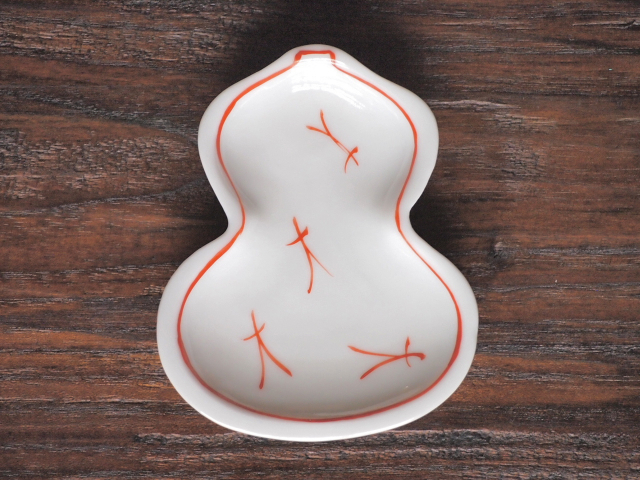 豆皿 瓢箪 赤絵松葉 /小皿 豆皿 吉祥紋古典絵変り/九谷焼 和陶房/幅6.9×奥8.9×高1.2cm