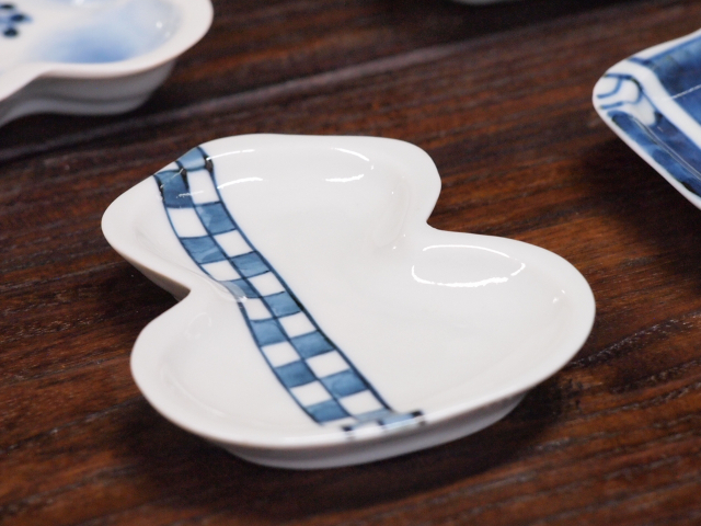 豆皿 瓢箪 染縦市松 /小皿 豆皿 吉祥紋古典絵変り/九谷焼 和陶房/幅6.9×奥8.9×高1.2cm