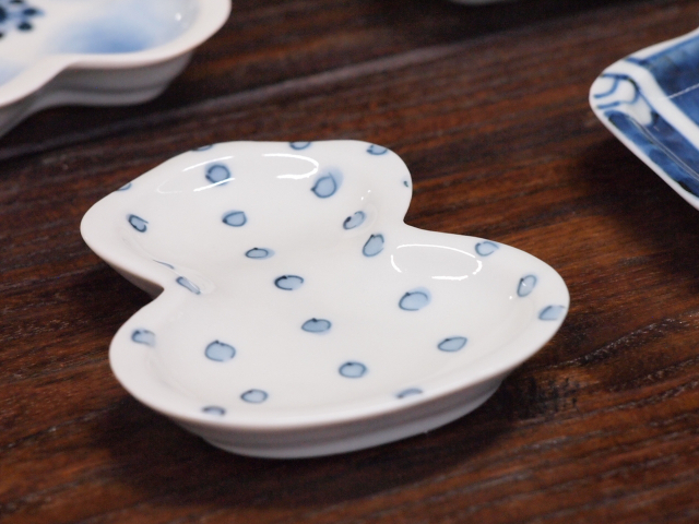 豆皿 瓢箪 染豆しぼり /小皿 豆皿 吉祥紋古典絵変り/九谷焼 和陶房/幅6.9×奥8.9×高1.2cm